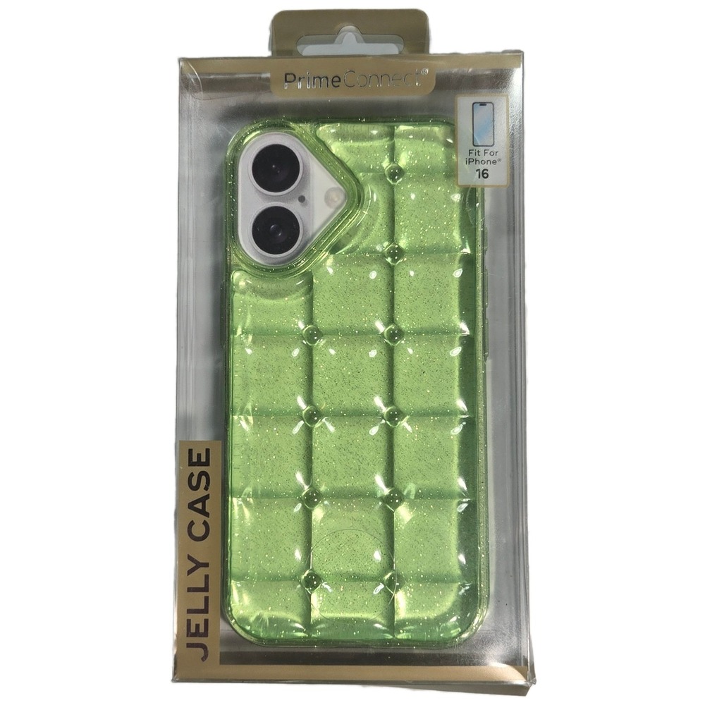 TikTok Viral PrimeConnect Jelly Cover Case for iPhone 16 Lime Green Glitter